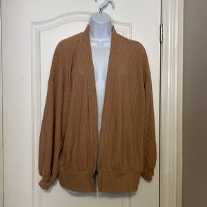 Lush Womens Waffle Brushed Open Front Balloon Sleeve Sweater Cardigan Size Small